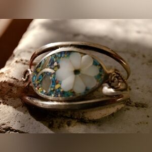 Inlay Child Mexican Silver Cuff Bracelet